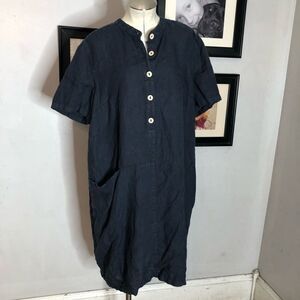 Elegant Navy Blue 100% Linen Dress